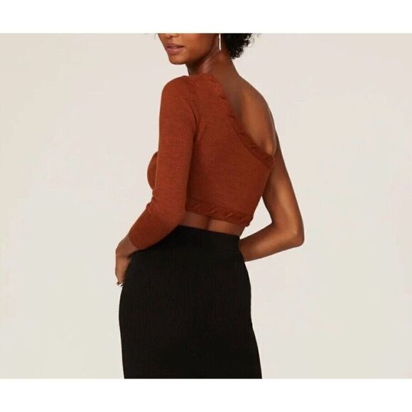 VICTOR GLEMAUD Sweater Womens Medium M Brown One Shoulder Cropped Wool - Picture 2 of 12